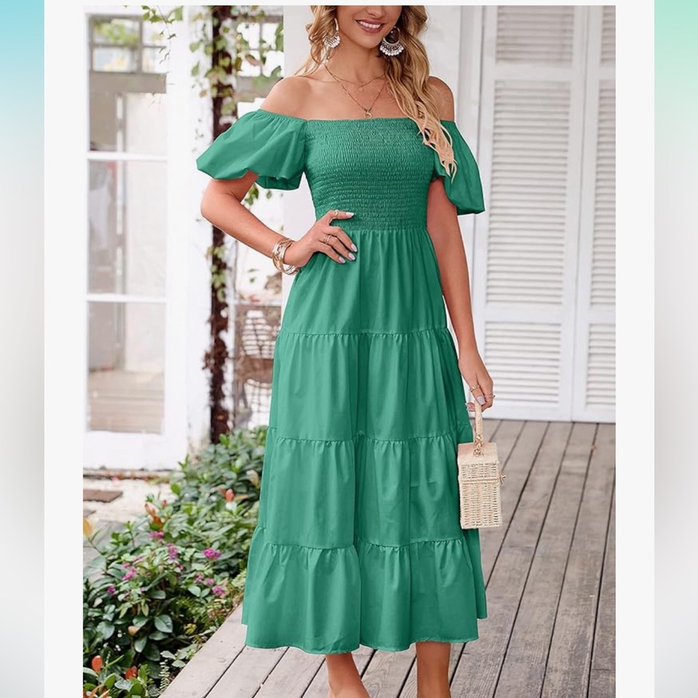 Pretty Garden Chic Puff Sleeve Maxi Dress in Green Large - Picture 11 of 11